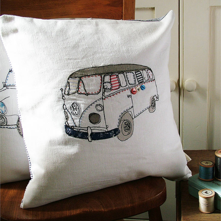 Camper Van Embroidered Cushion By HB Studio